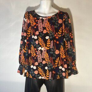 Jodifl SZ L Silky Black floral loose pullover top loose fit office party artsy